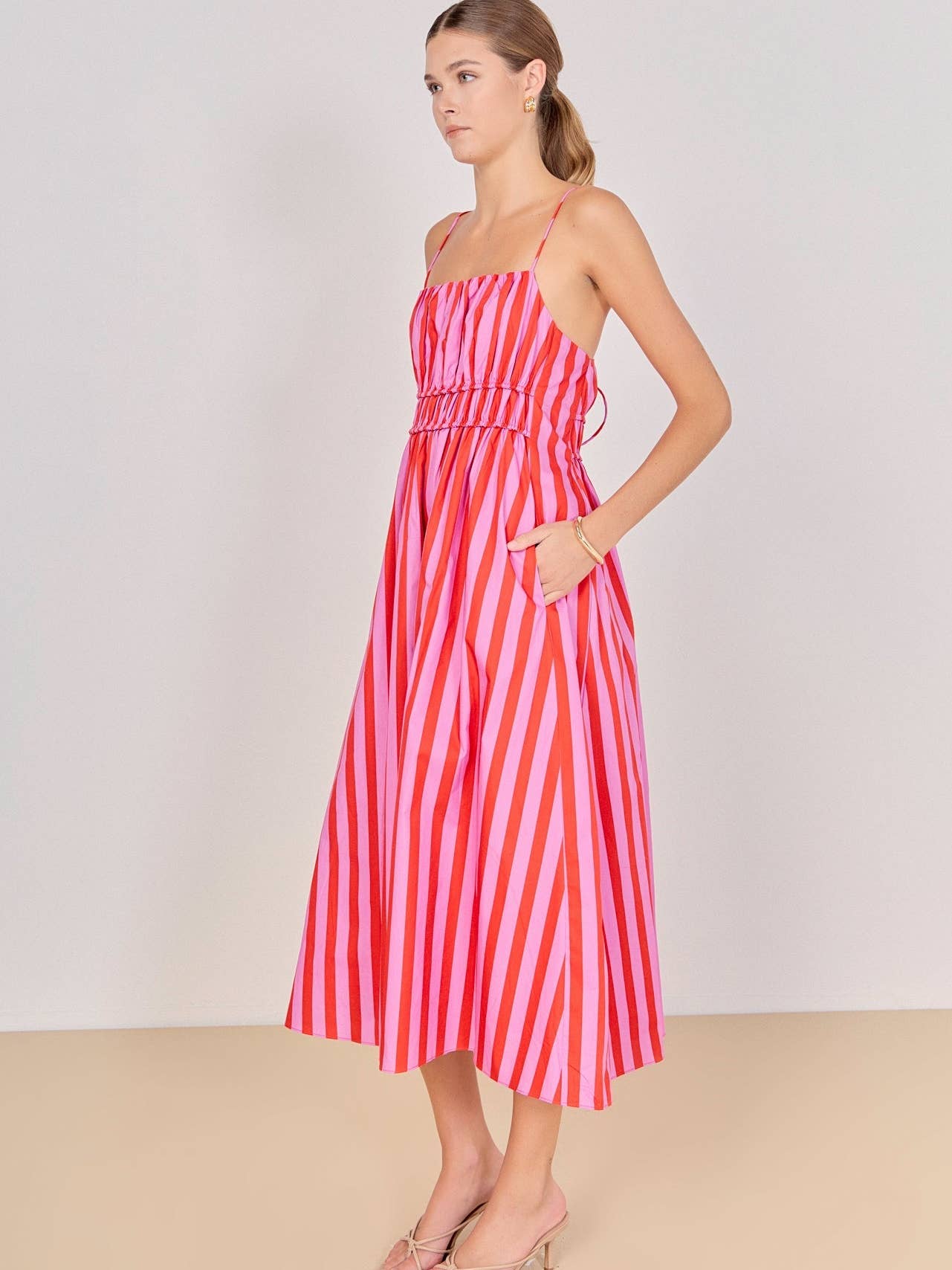 English Factory Stripe Sleeveless Maxi Dress