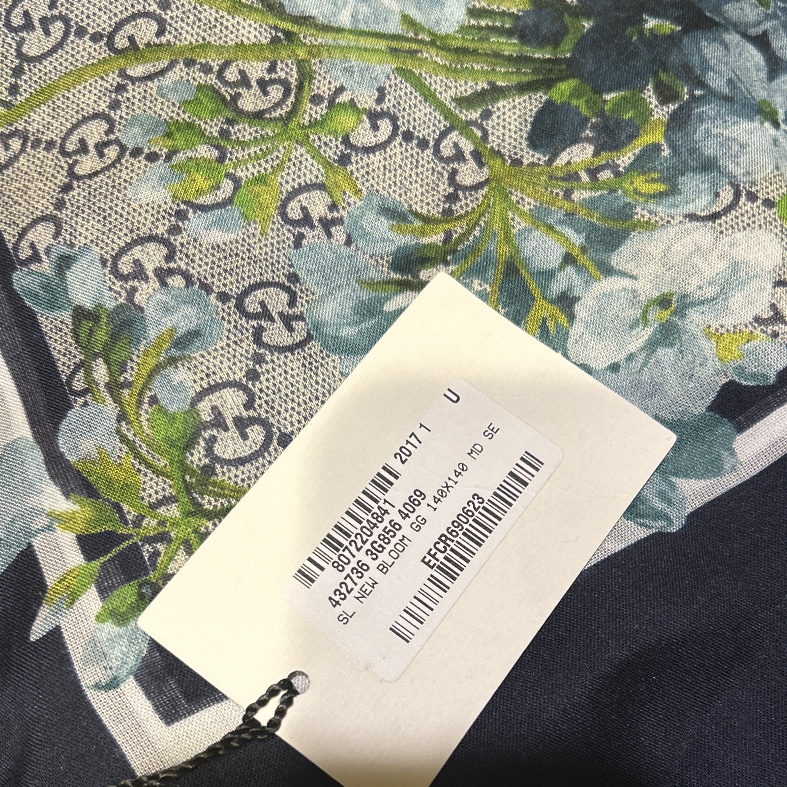 Vintage Gucci Blooms Blue Silk Scarf Coffee Run Keychain Bag