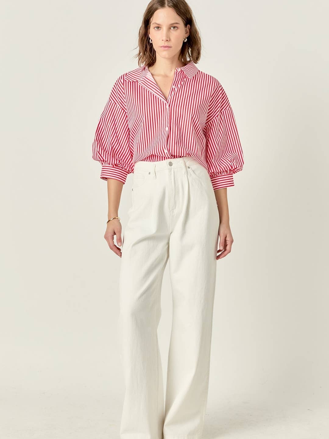 English Factory Harper Balloon Sleeve Striped Shirt
