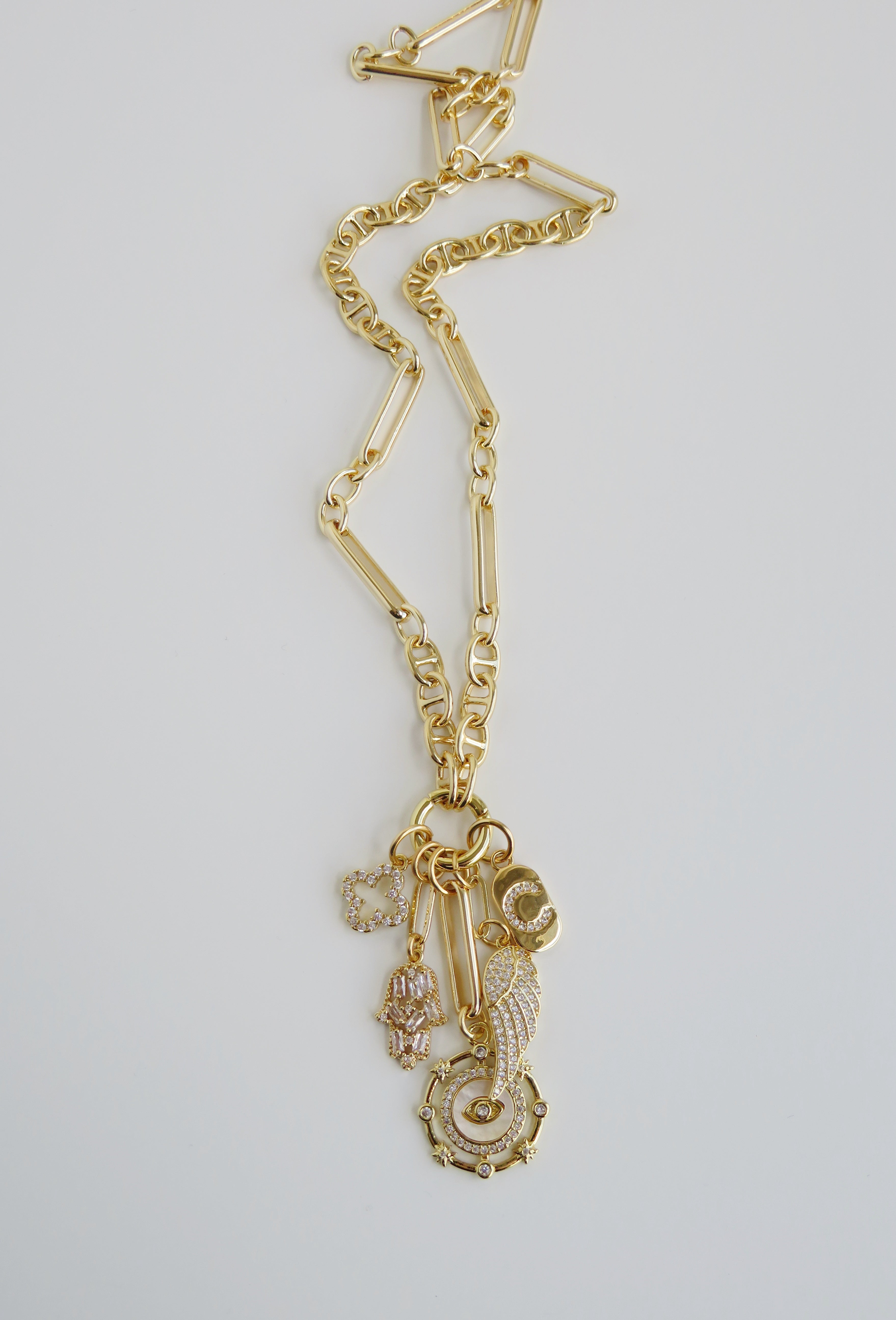 Love & Divine Guidance Charm Cluster Necklace - Sanxenxo Link