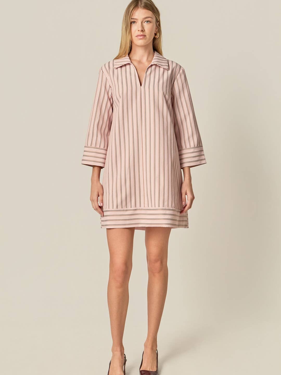 English Factory Stripe Collared Mini Dress