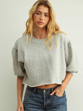 Raw Edge Bottom 3/4 Sleeve Sweatshirt