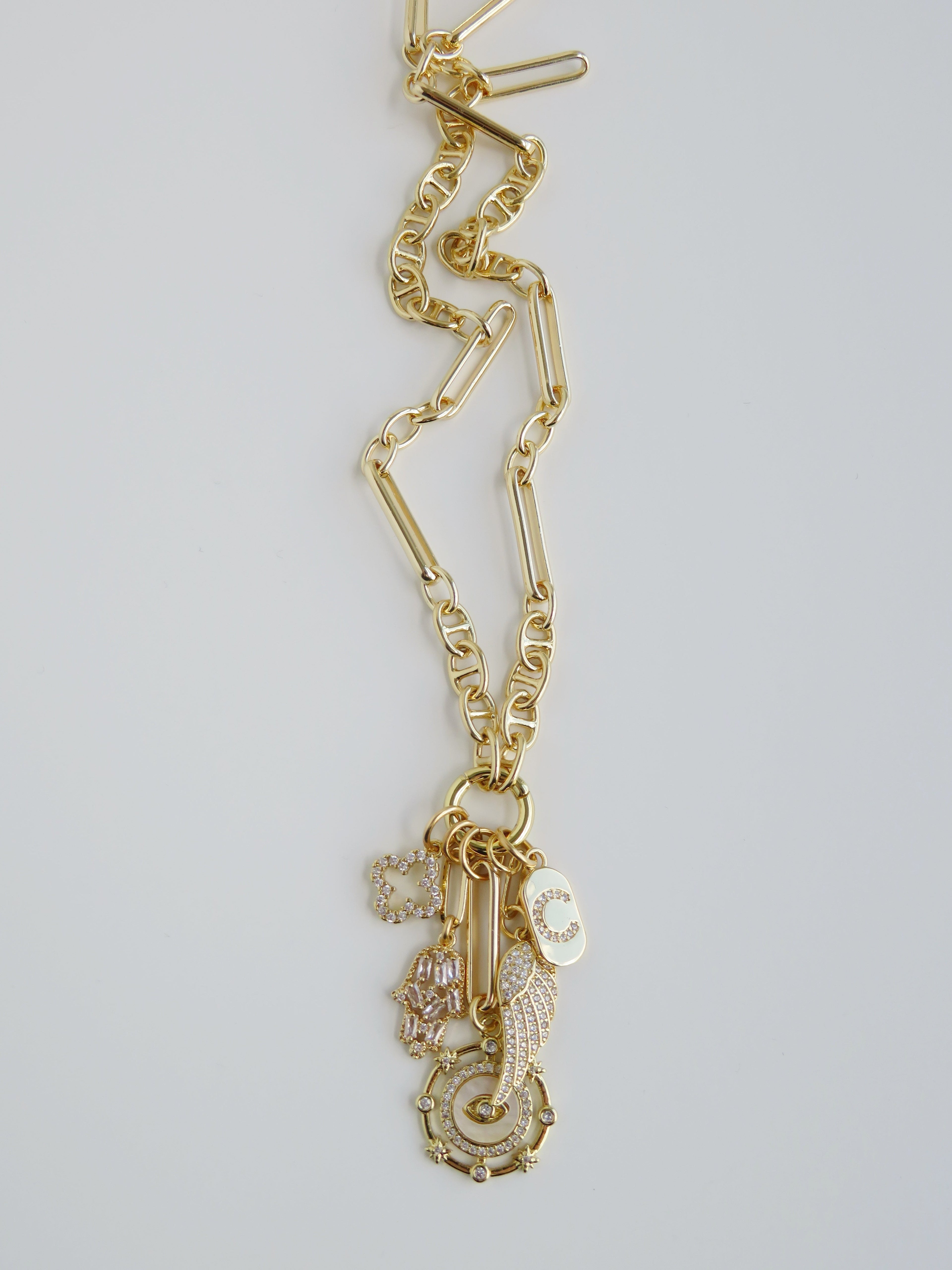 Love & Divine Guidance Charm Cluster Necklace - Sanxenxo Link