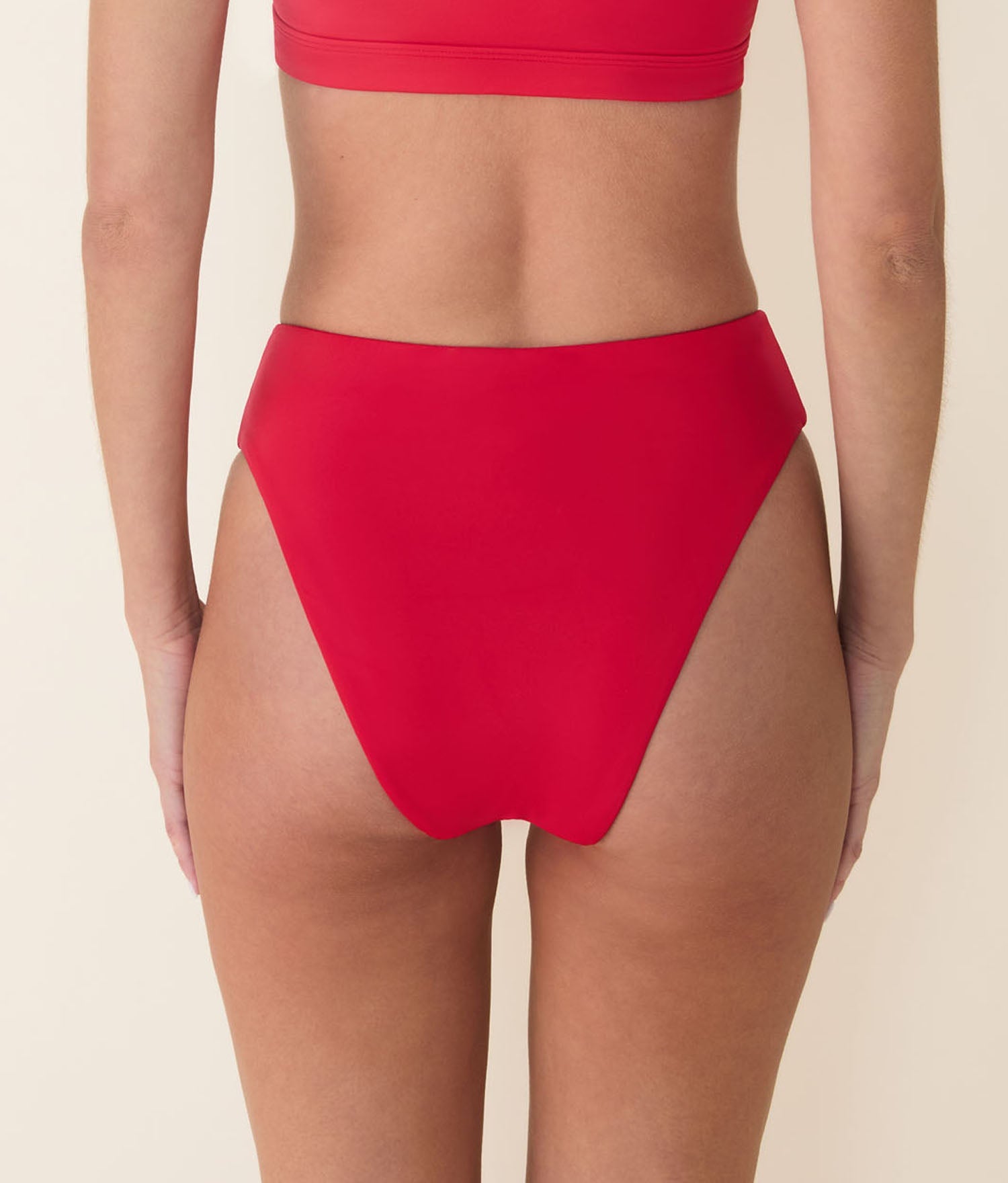 The 90s High Waist Bikini Bottom - Eco Nylon - Cherry Red