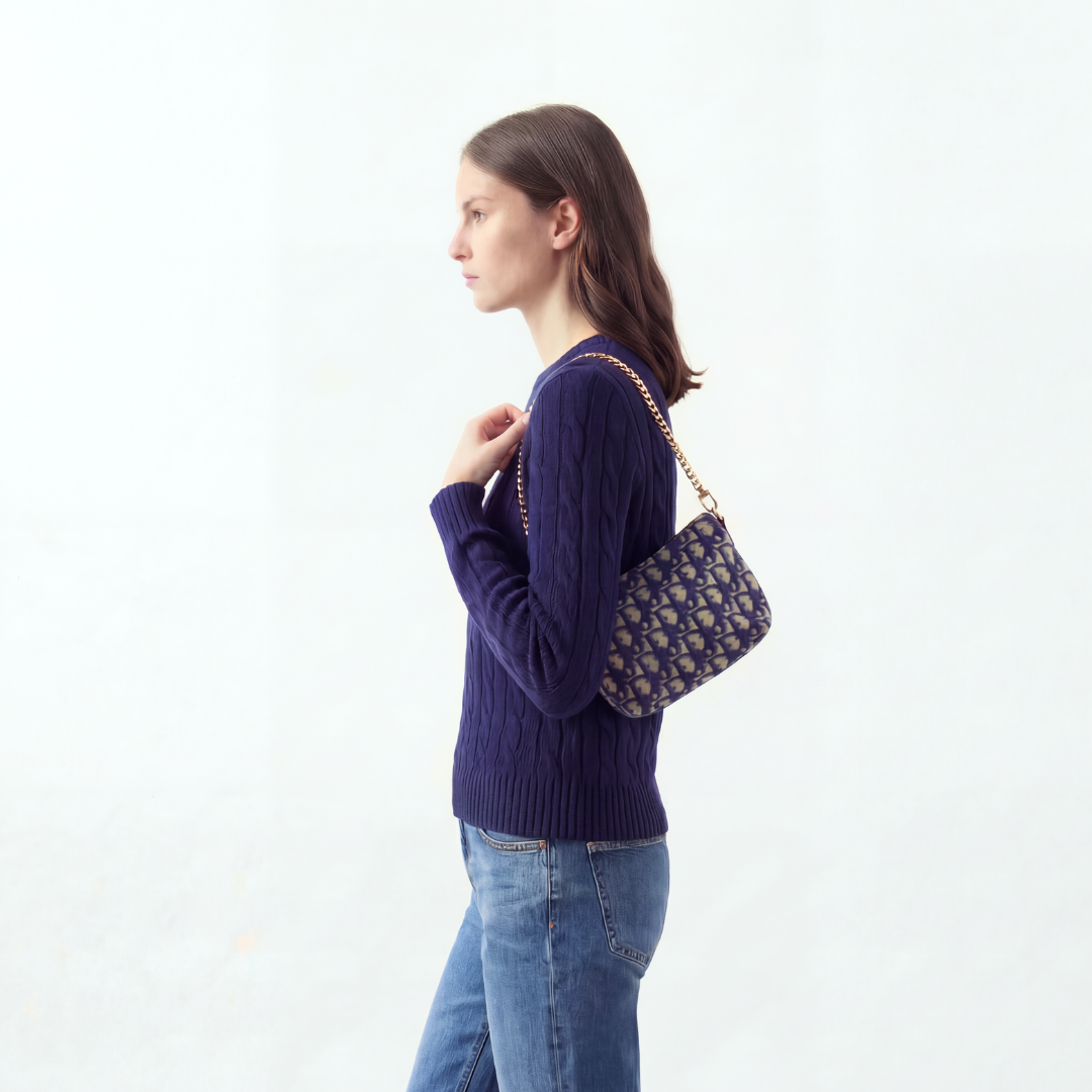 Vintage Dior Trotter Blue Silk Scarf Crossbody Bag