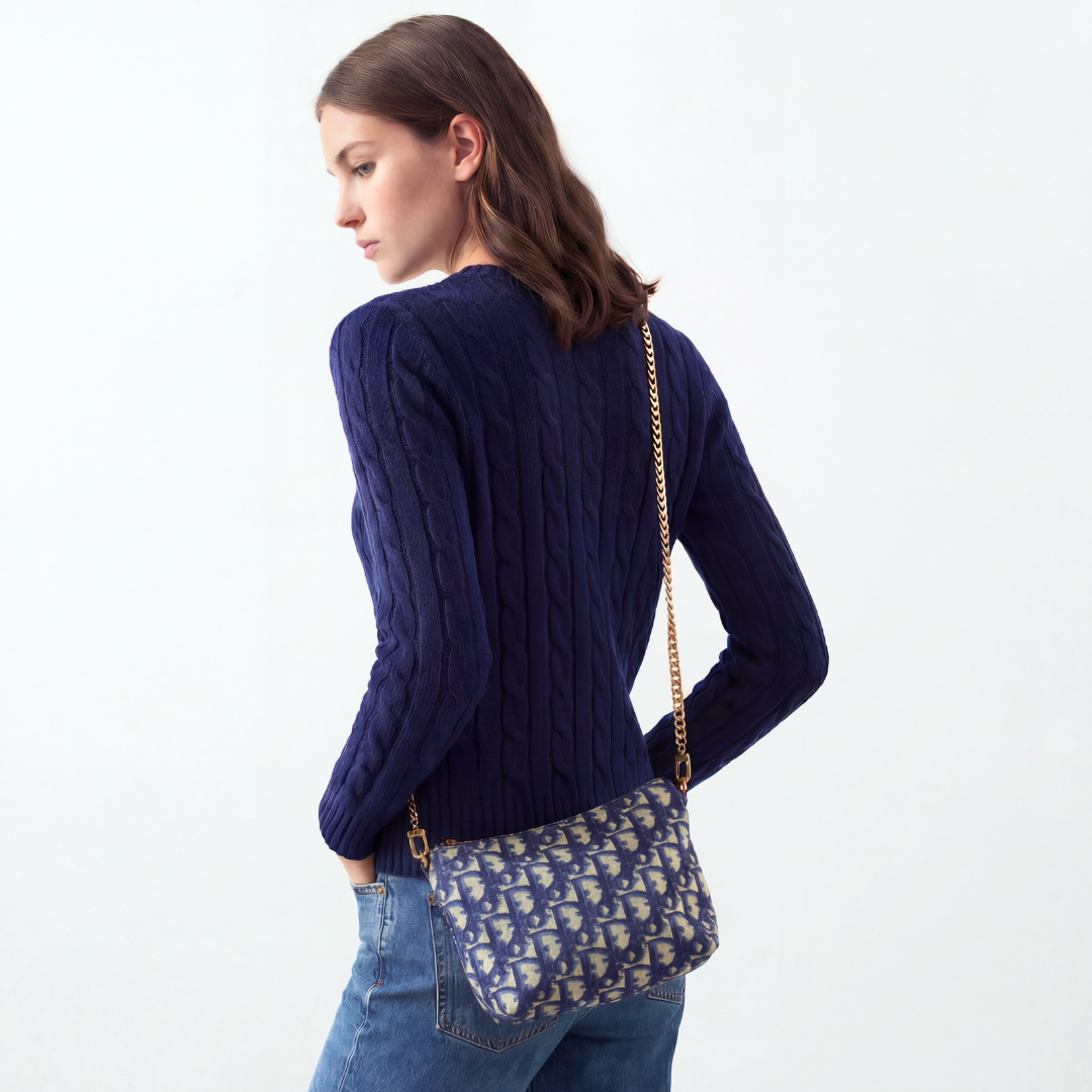Vintage Dior Trotter Blue Silk Scarf Crossbody Bag