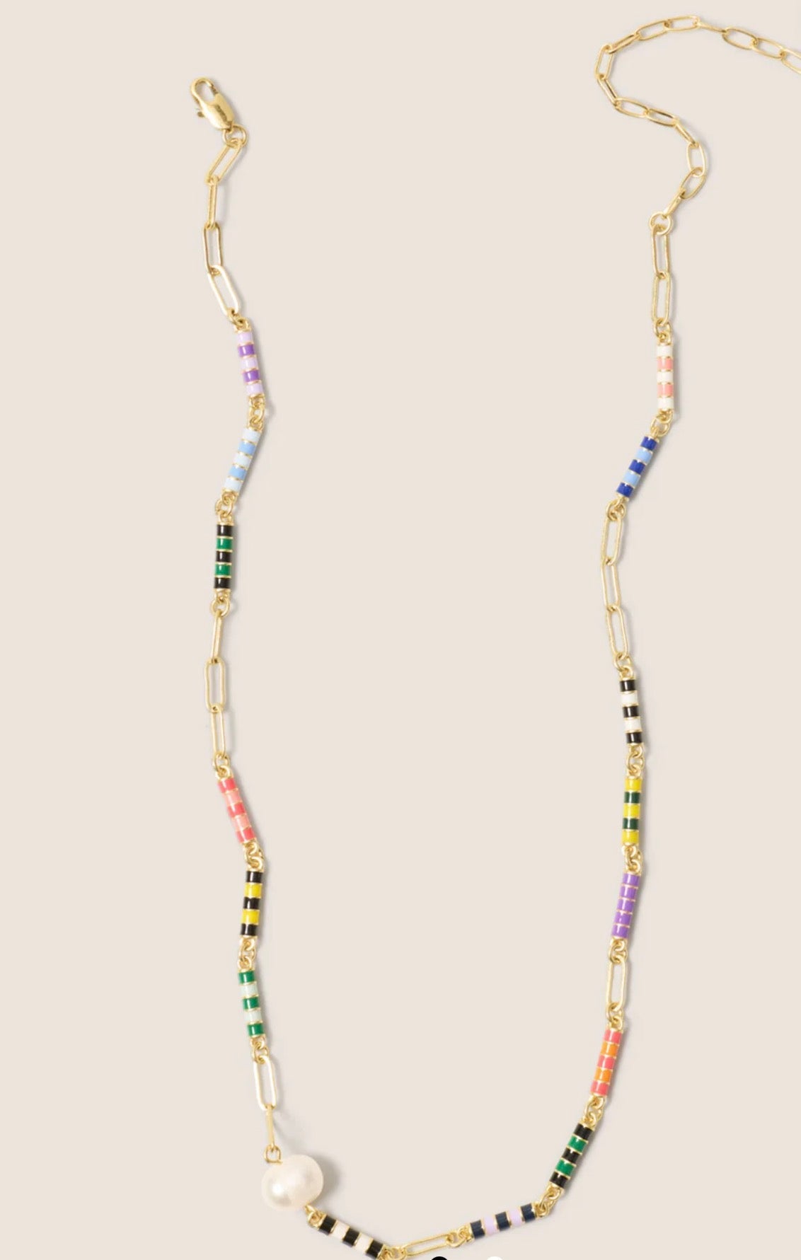 Clare V Le Stripe Pearl Necklace