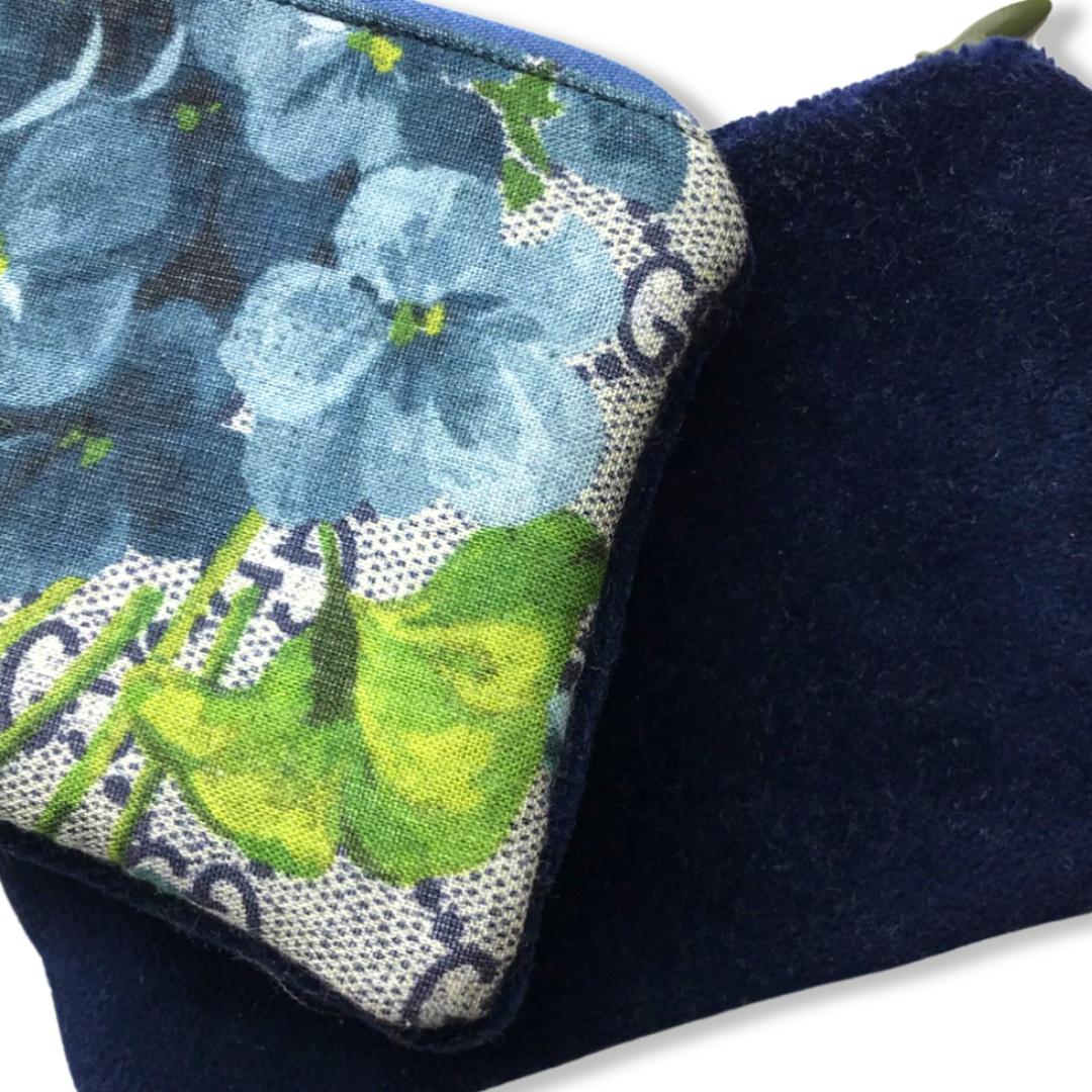 Vintage Gucci Blooms Blue Silk Scarf Coffee Run Keychain Bag