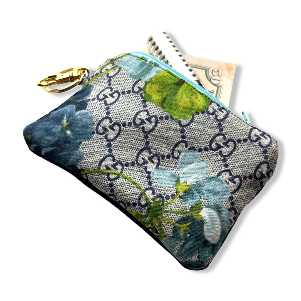 Vintage Gucci Blooms Blue Silk Scarf Coffee Run Keychain Bag