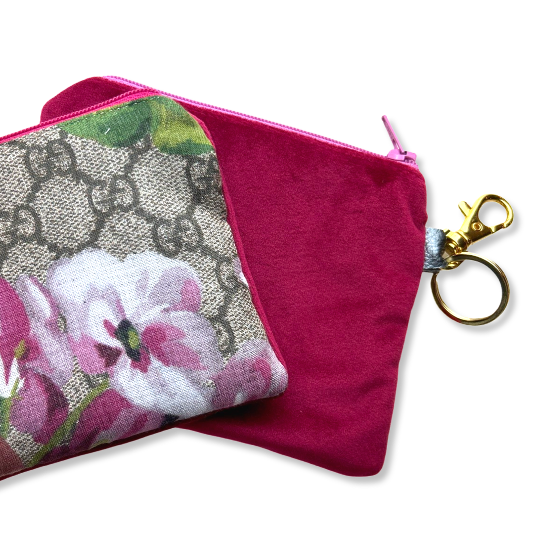 Vintage Gucci Blooms Pink Silk Scarf Coffee Run Keychain Bag