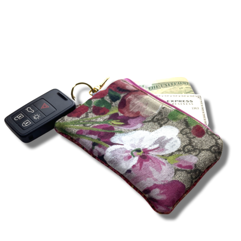 Vintage Gucci Blooms Pink Silk Scarf Coffee Run Keychain Bag