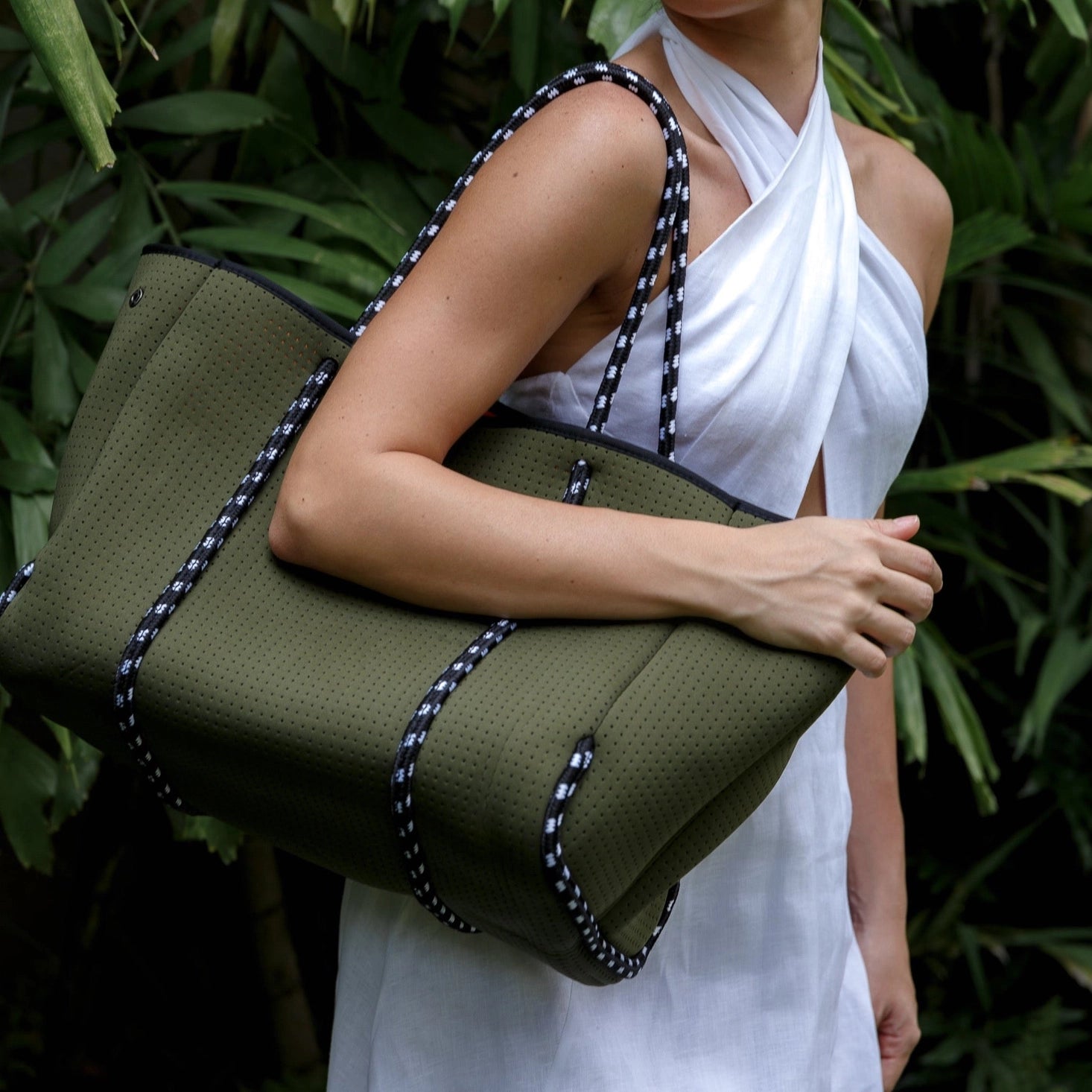 Large Neoprene Tote Bag Safari Green