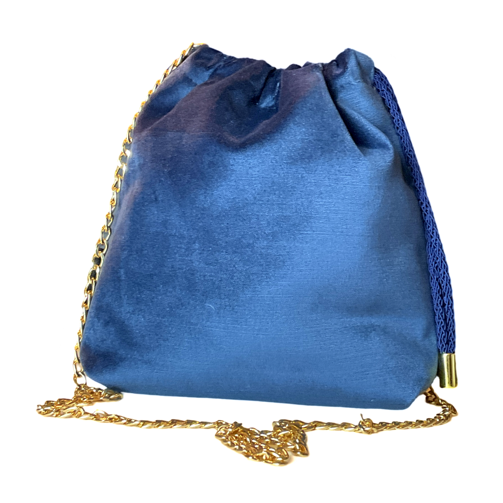 Vintage Gucci Blooms Blue Scarf Drawstring Crossbody Bag