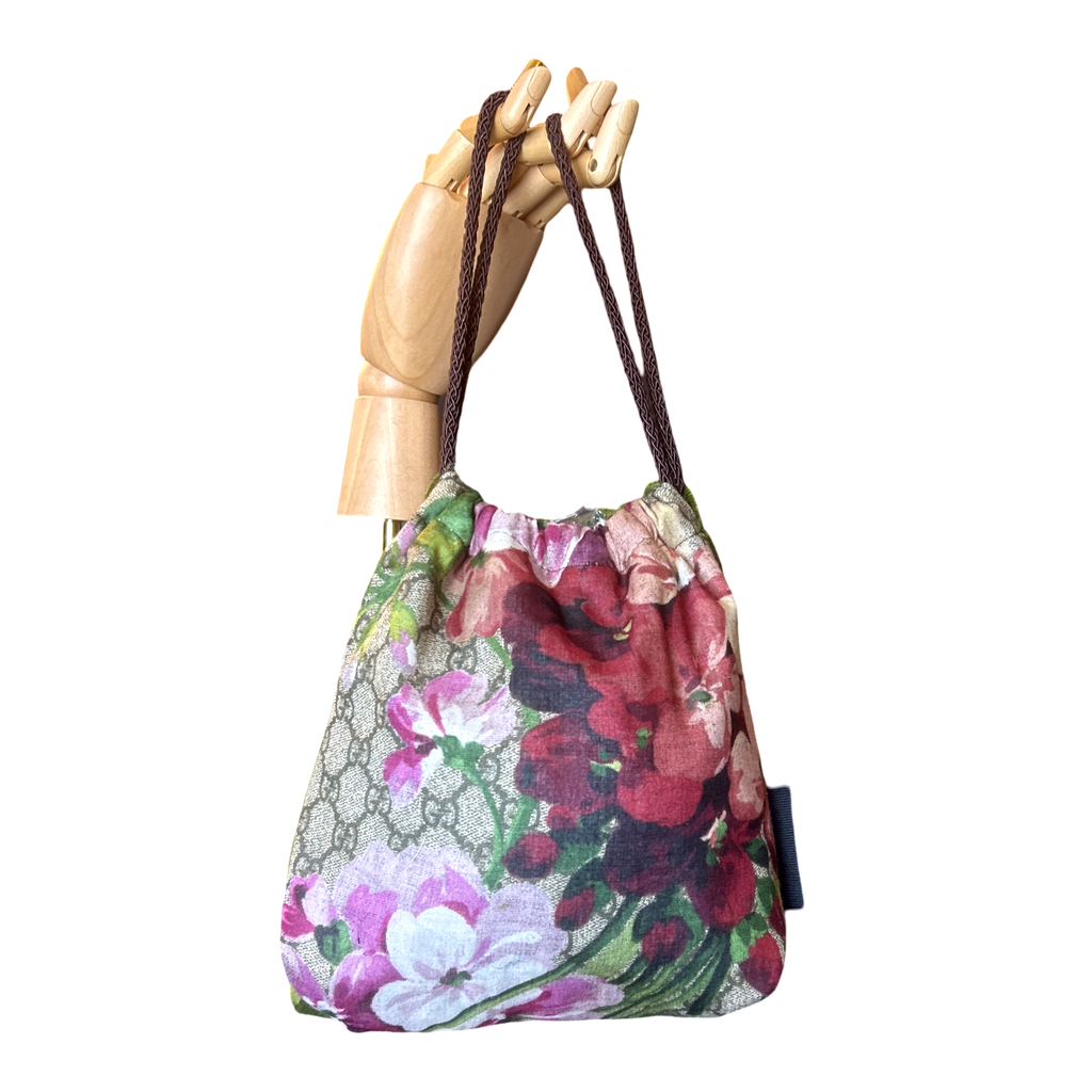Vintage Gucci Blooms Pink Scarf Drawstring Crossbody Bag