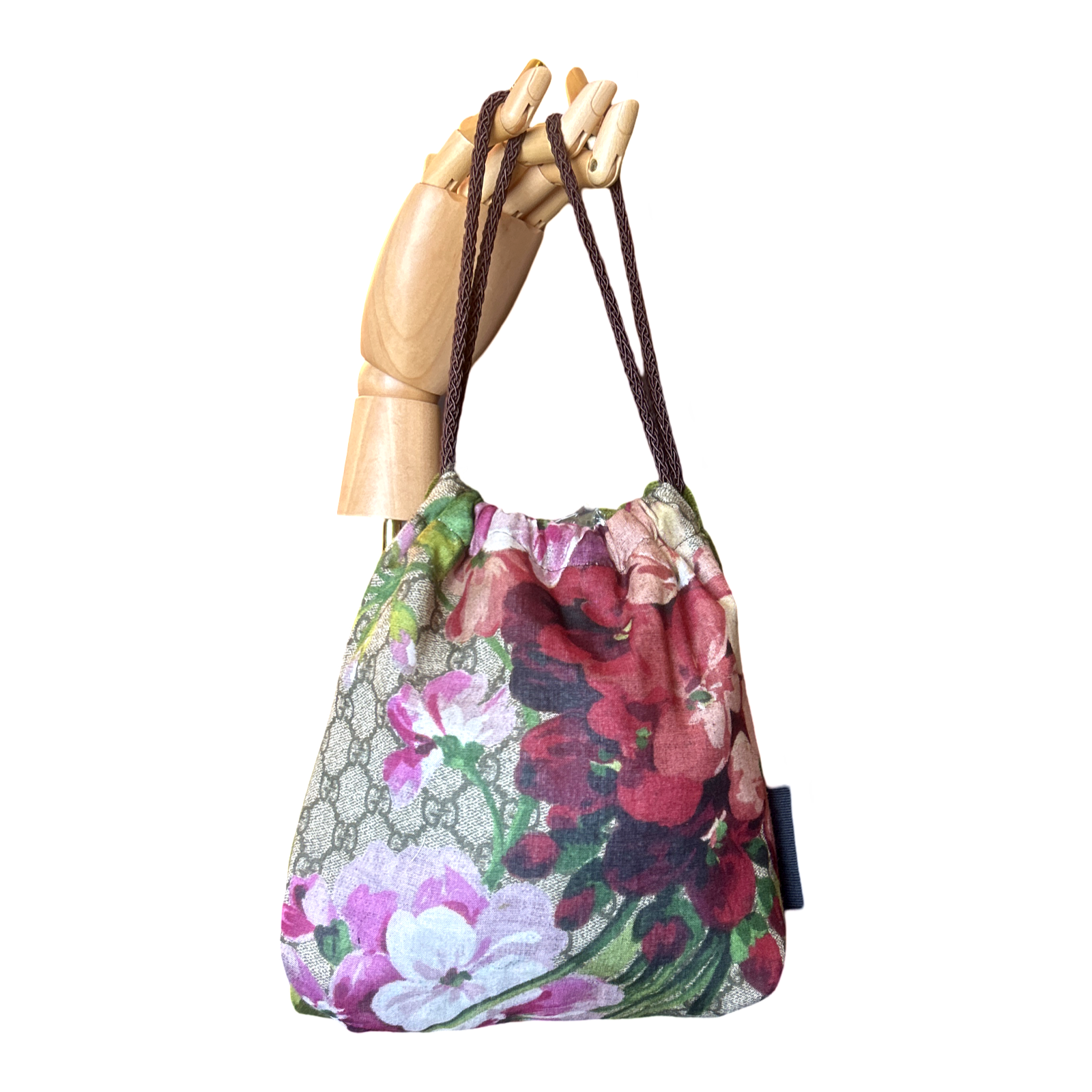 Vintage Gucci Blooms Pink Scarf Drawstring Crossbody Bag