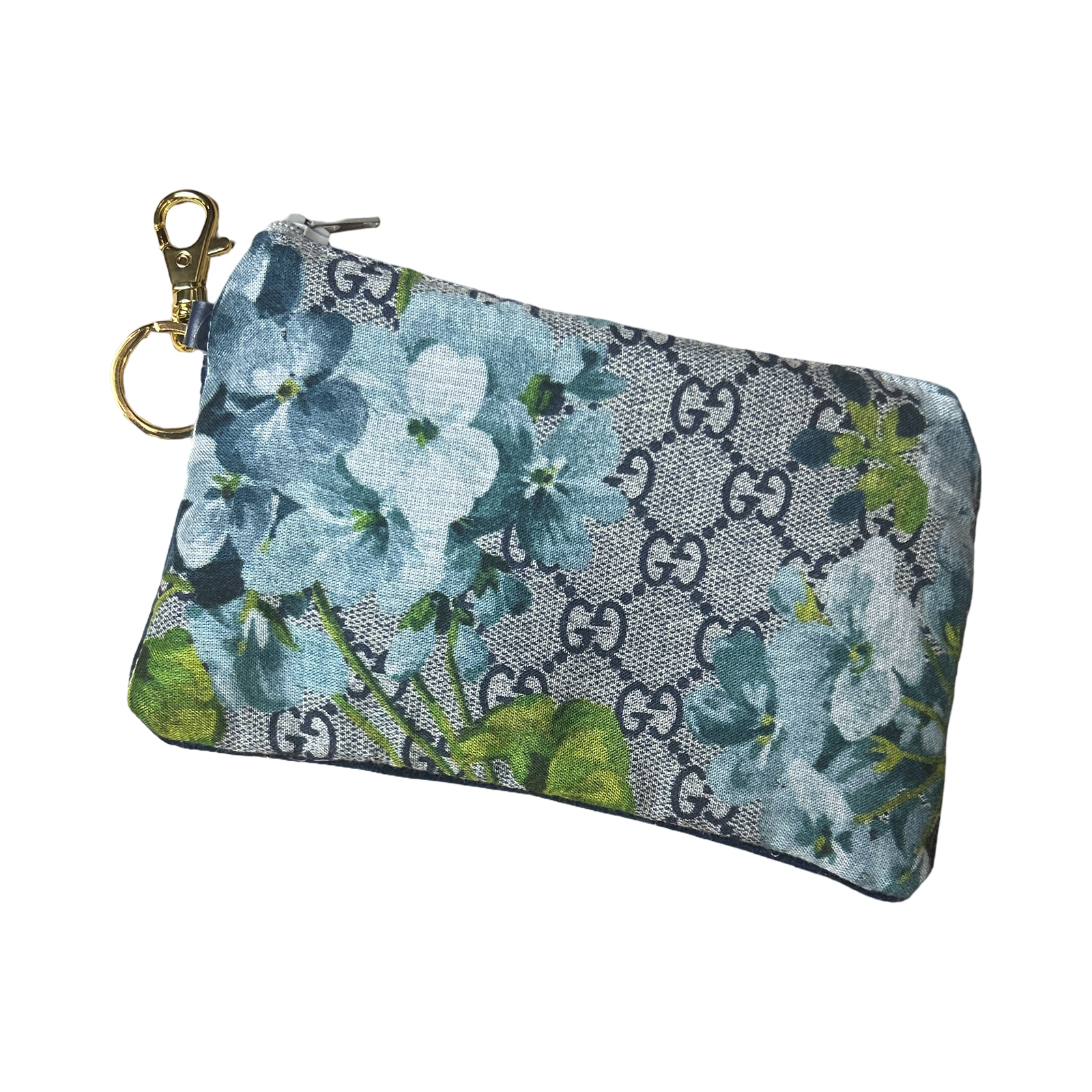 Vintage Gucci Blooms Blue Silk Scarf Coffee Run Keychain Bag
