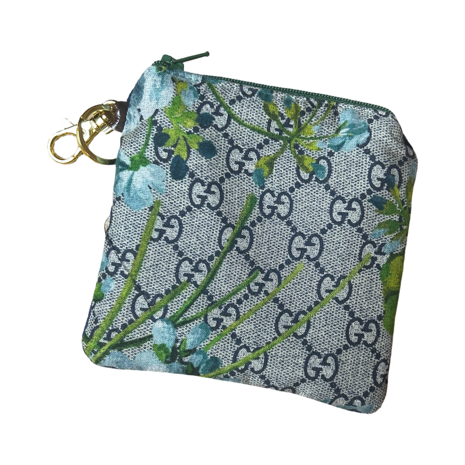 Vintage Gucci Blooms Blue Silk Scarf Coffee Run Keychain Bag