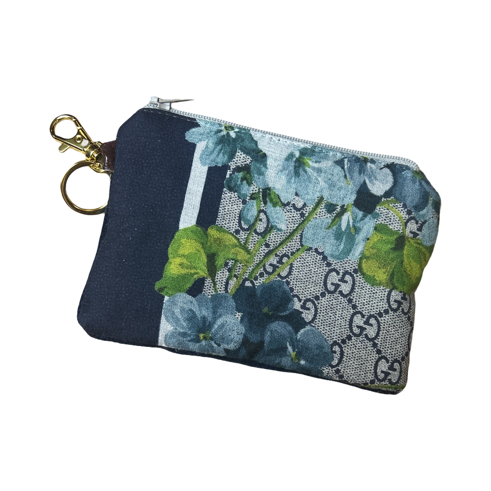Vintage Gucci Blooms Blue Silk Scarf Coffee Run Keychain Bag