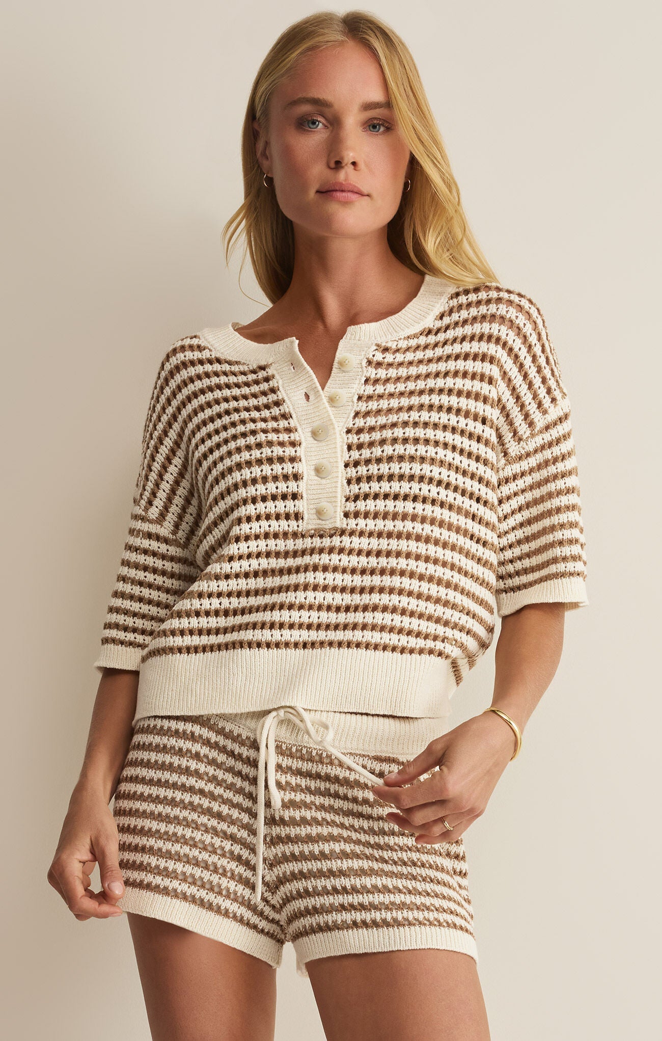 Z Supply - Kylo Striped Sweater & Lyla Striped Shorts, Taro