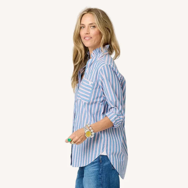 Kerri Rosenthal Mia Ruffle Stripe Shirt - Multi