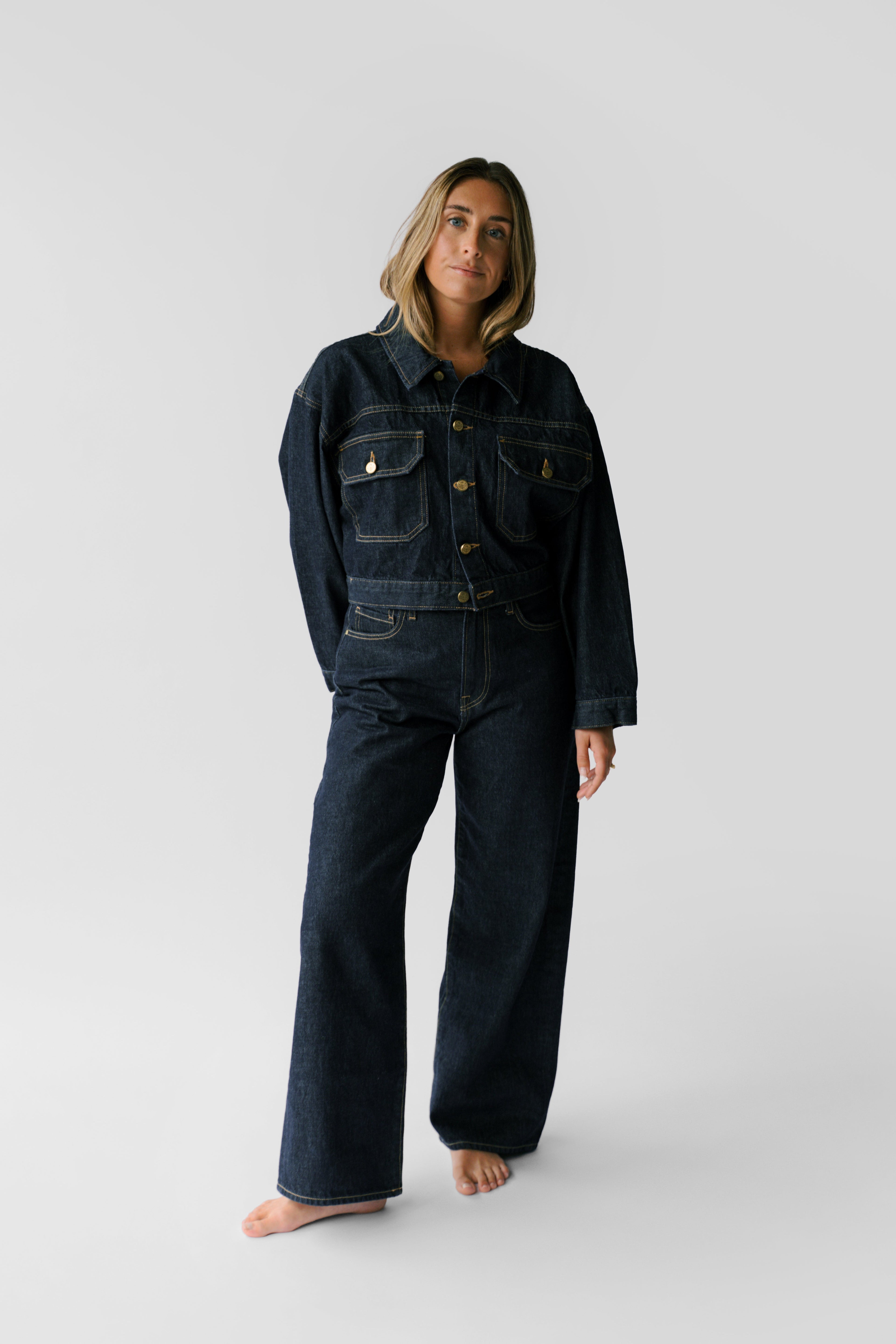 Nelle Atelier Petite Boxy Cropped Jacket - The Miri Jacket in Indigo
