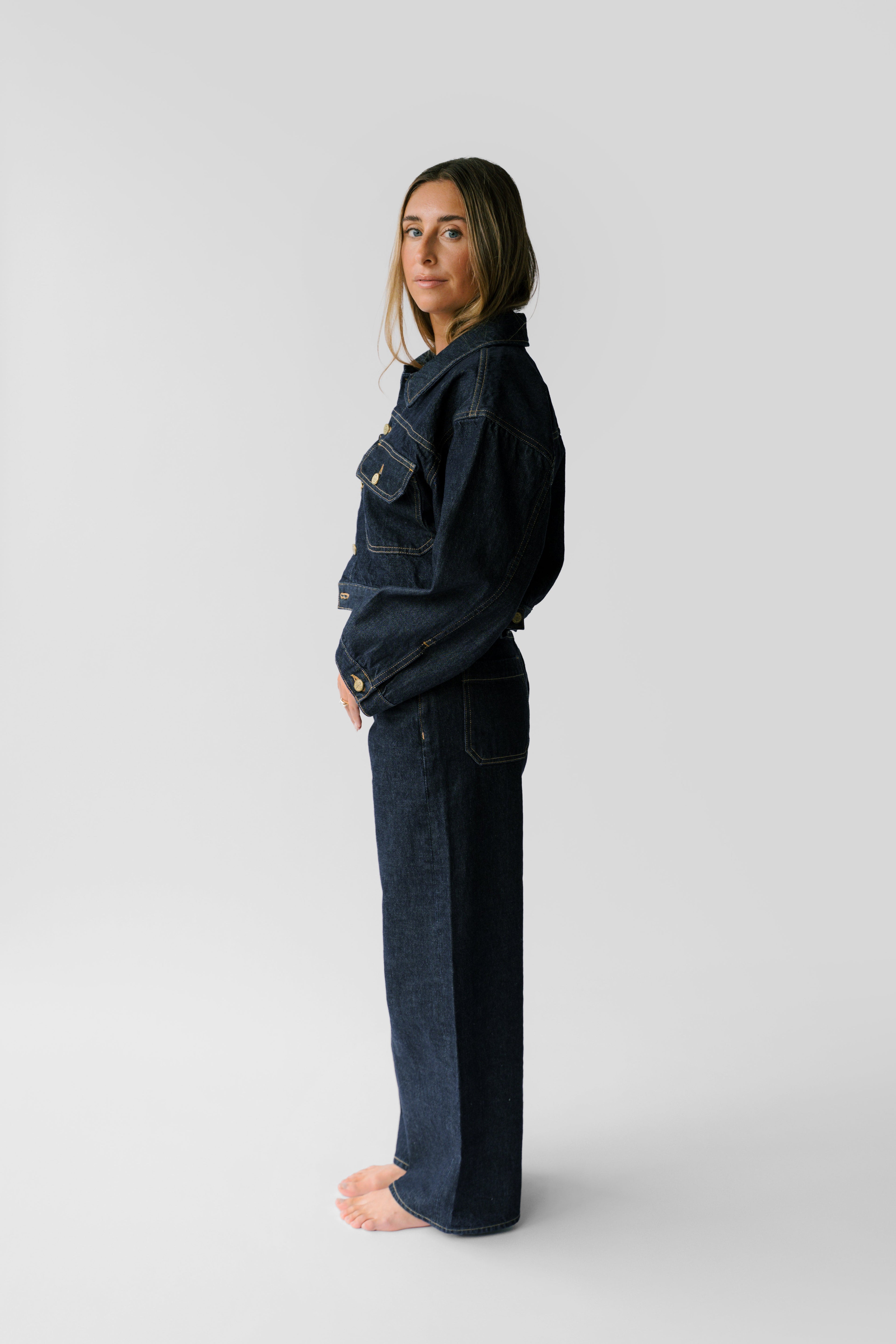Nelle Atelier Petite Boxy Cropped Jacket - The Miri Jacket in Indigo