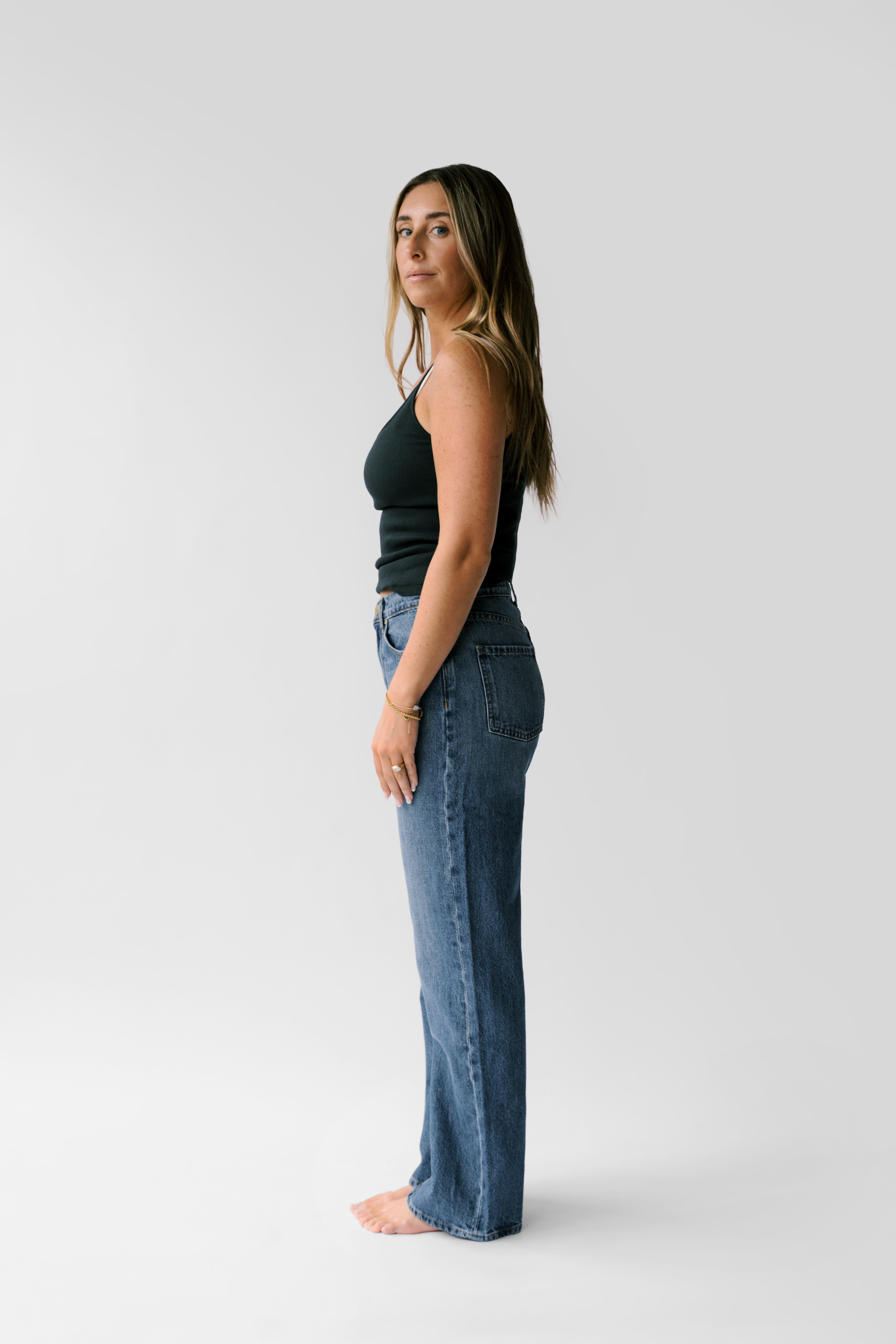 Nelle Atelier Petite High-Rise Relaxed Straight Leg Jean - The Maddy in Sapphire