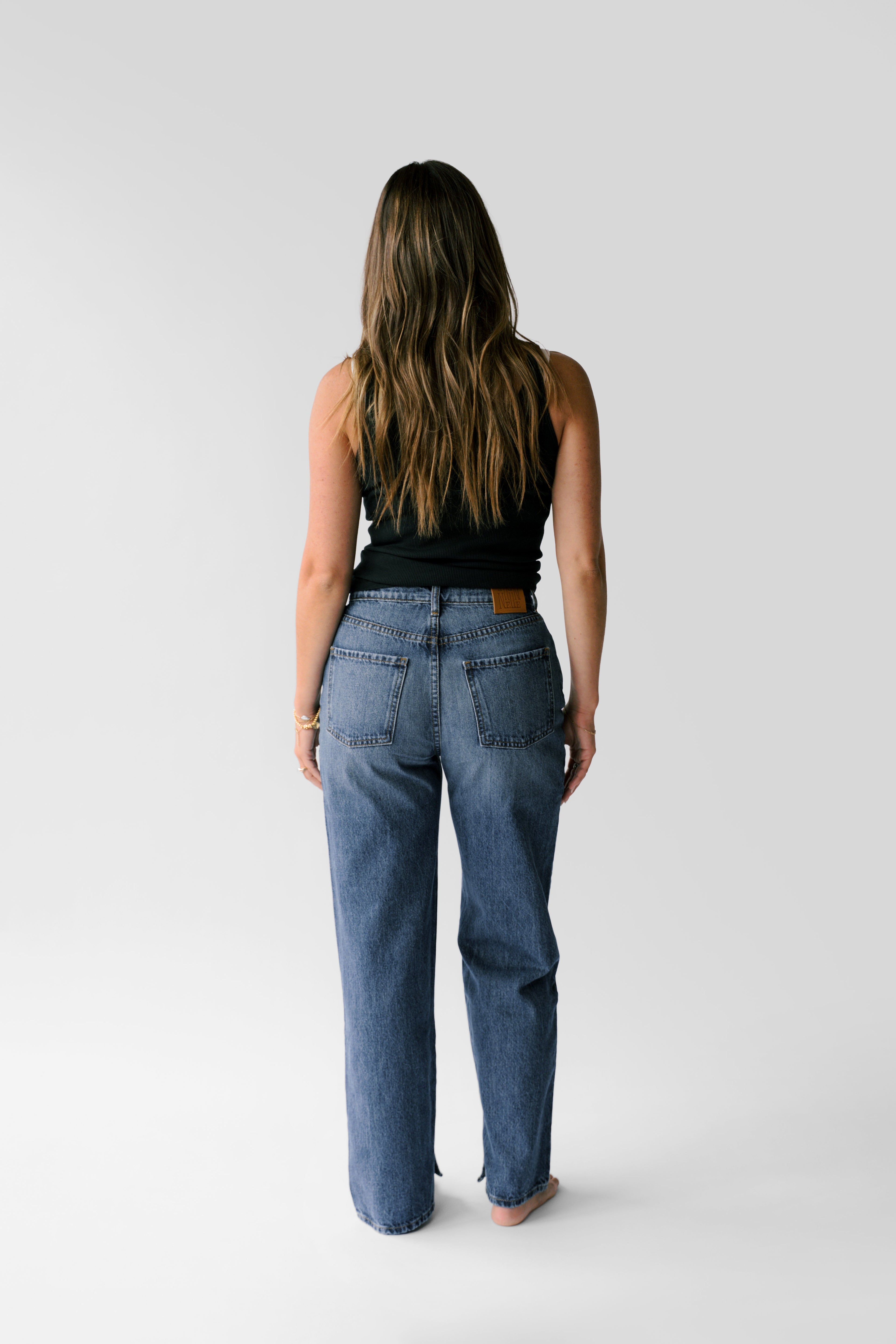 Nelle Atelier Petite High-Rise Relaxed Straight Leg Jean - The Maddy in Sapphire