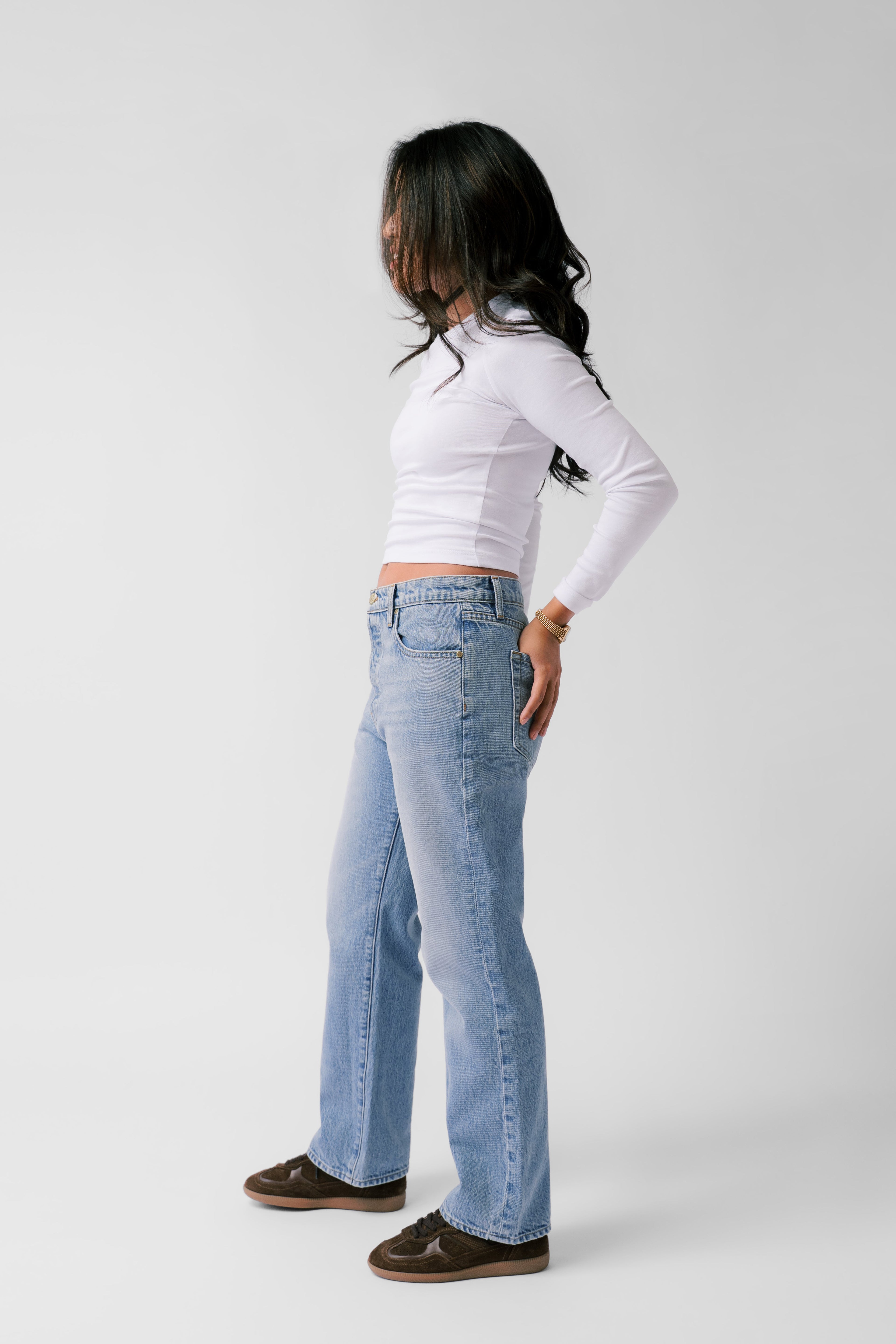 Nelle Atelier Petite Mid-Rise Boyfriend Jean - The Claire Vintage in Sky