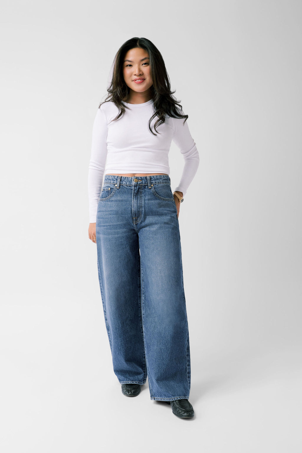 Nelle Atelier Petite Mid-Rise Baggy Jean - The Kiki in Sapphire