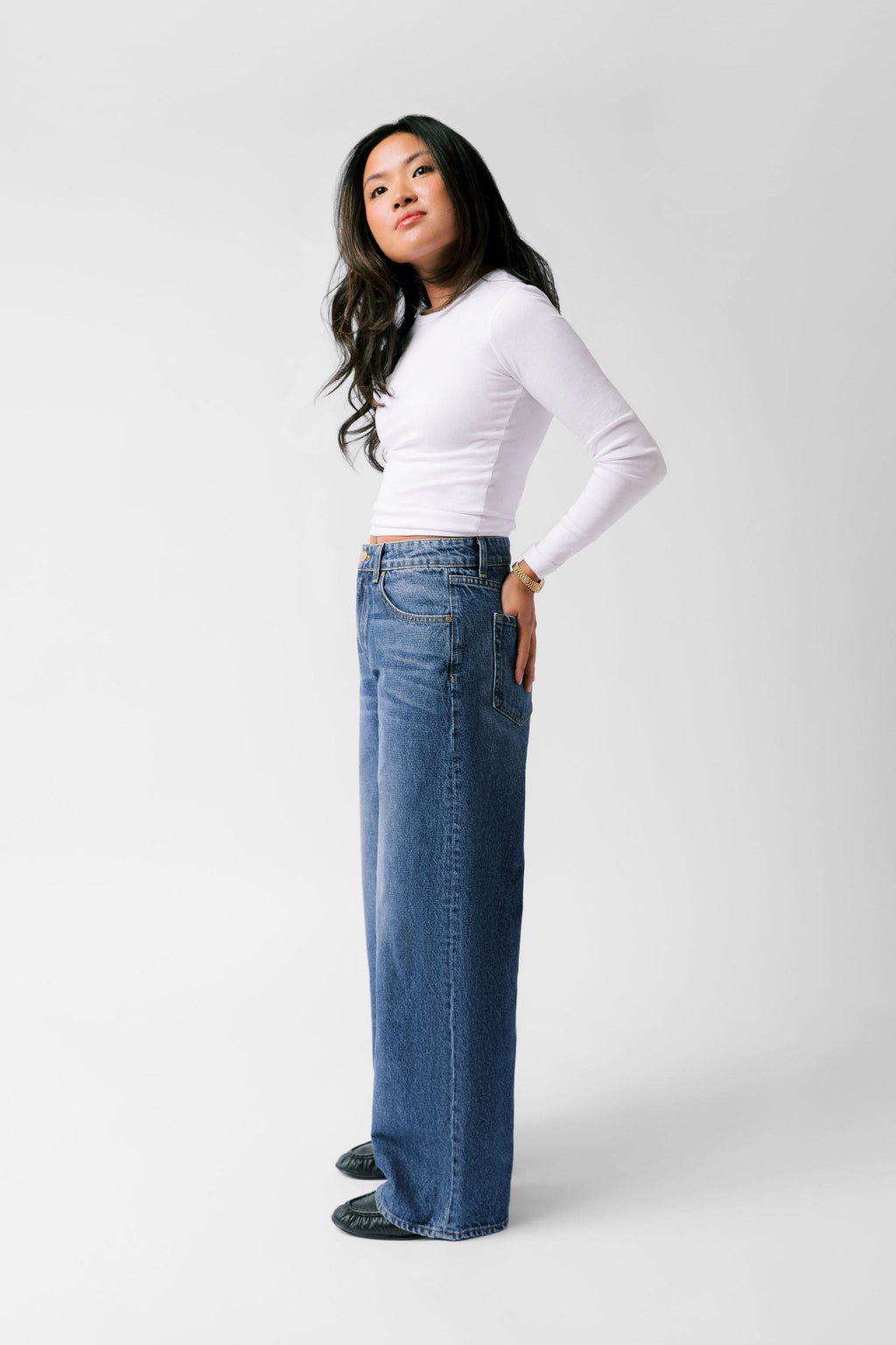 Nelle Atelier Petite Mid-Rise Baggy Jean - The Kiki in Sapphire