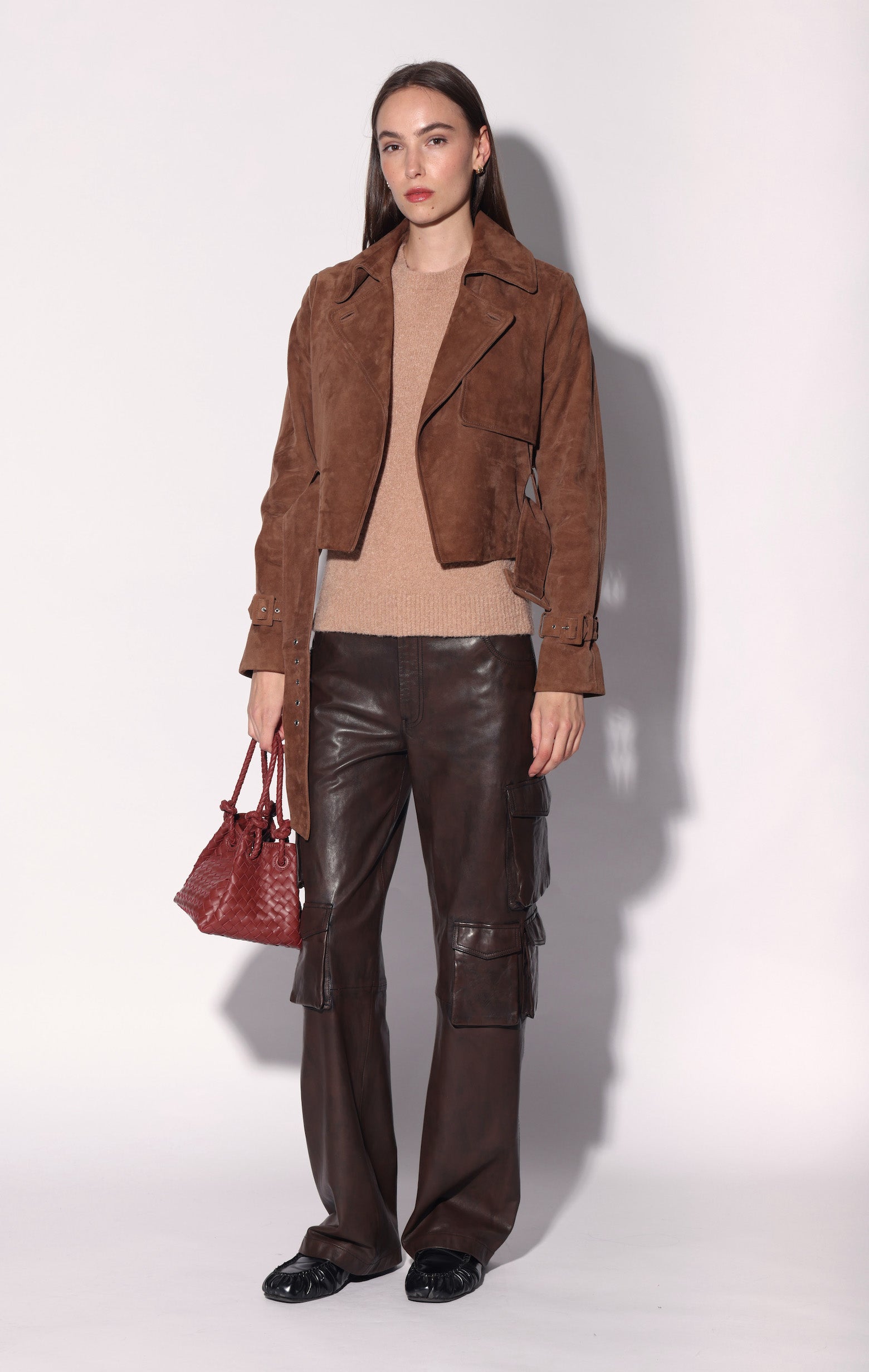 Rexa Short Trench, Chestnut Suede - Leather