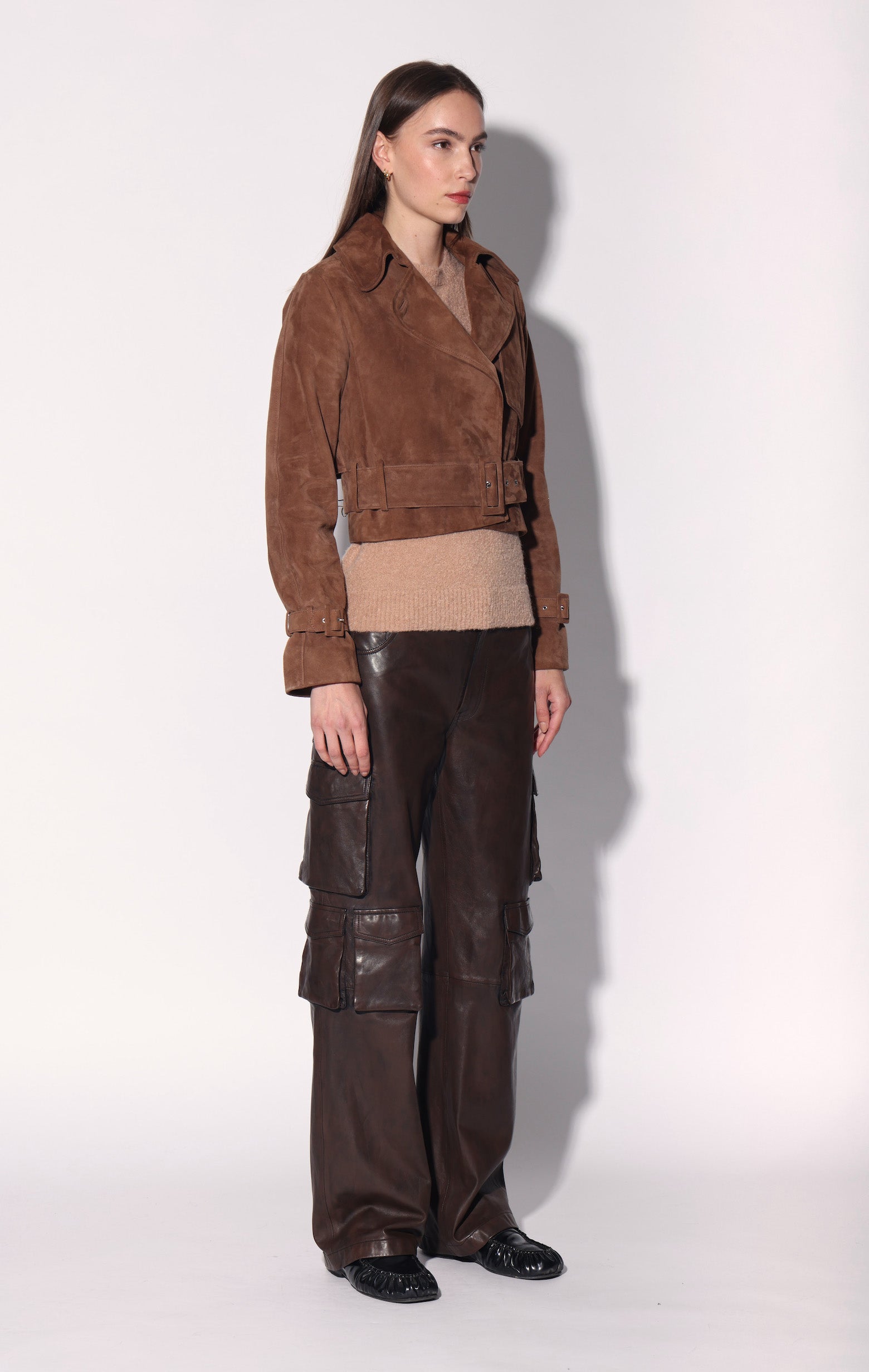 Rexa Short Trench, Chestnut Suede - Leather