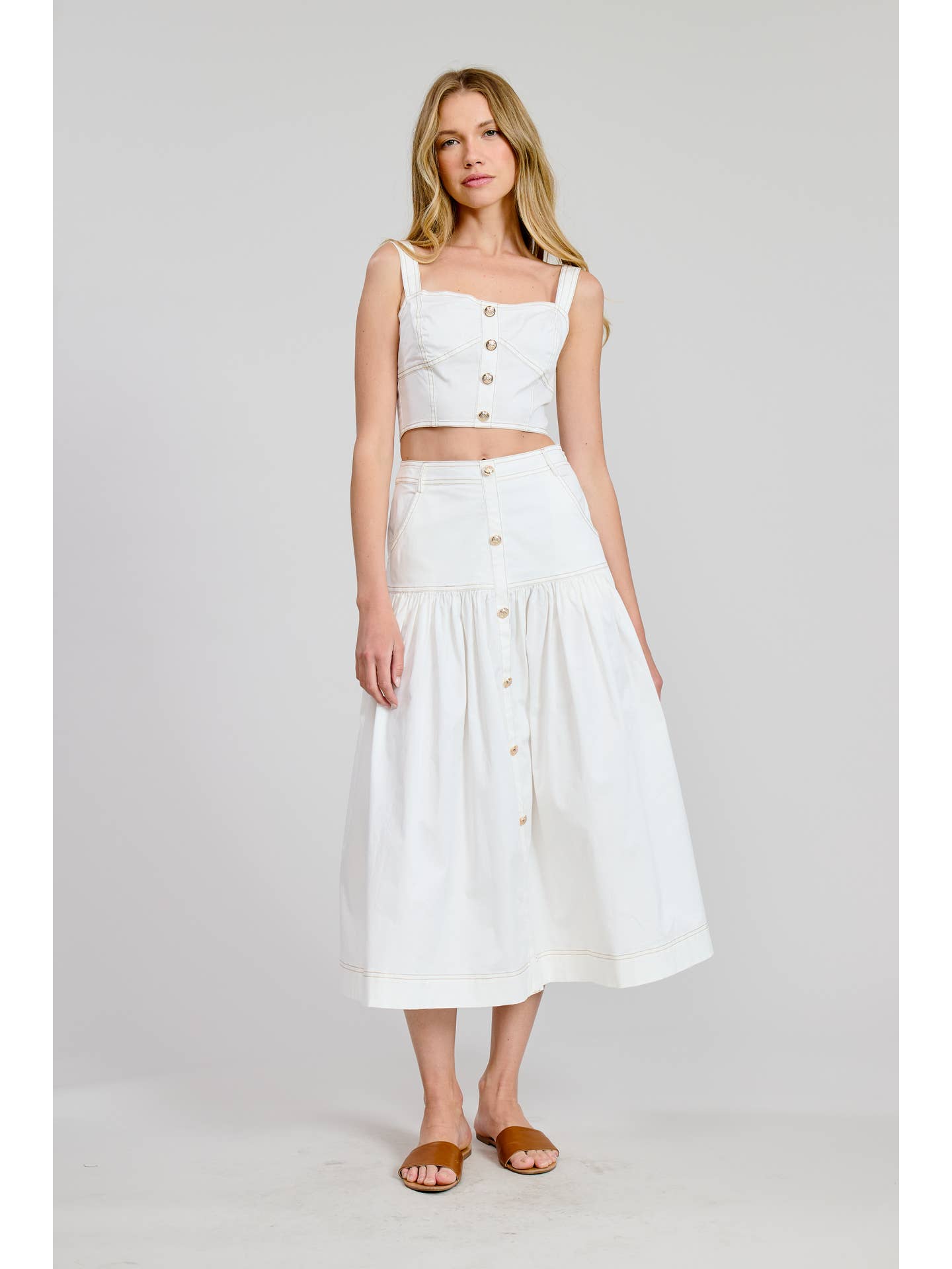 Nice Button Detail Midi Skirt