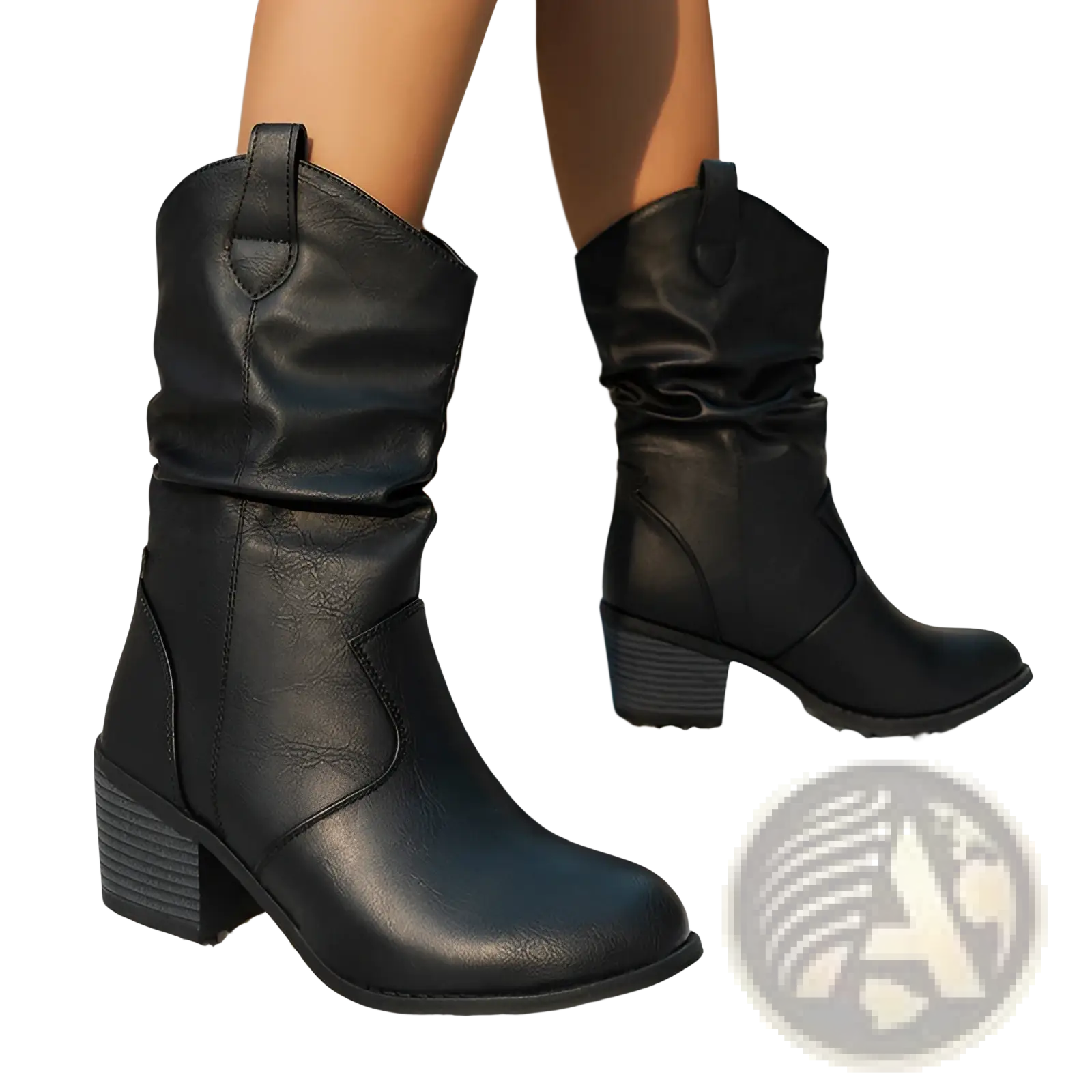 Cowboy Boots for Women Square Heel Mid Calf Pu Leather
