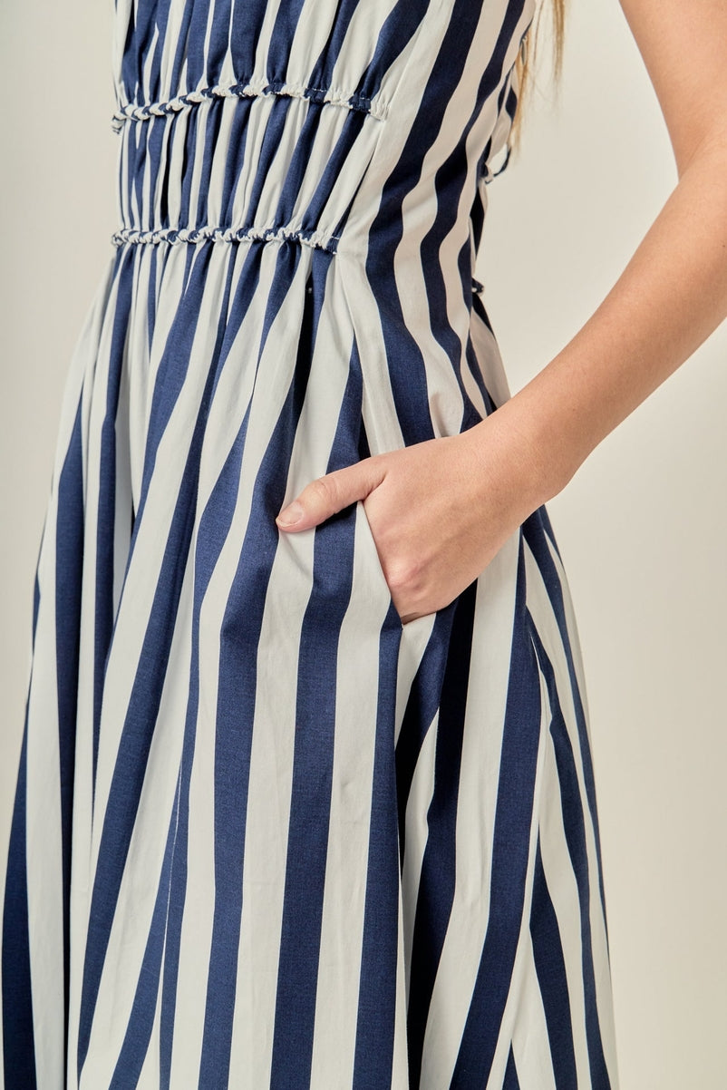 English Factory Stripe Sleeveless Maxi Dress