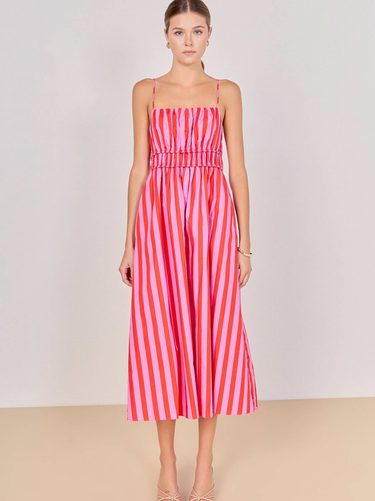 English Factory Stripe Sleeveless Maxi Dress