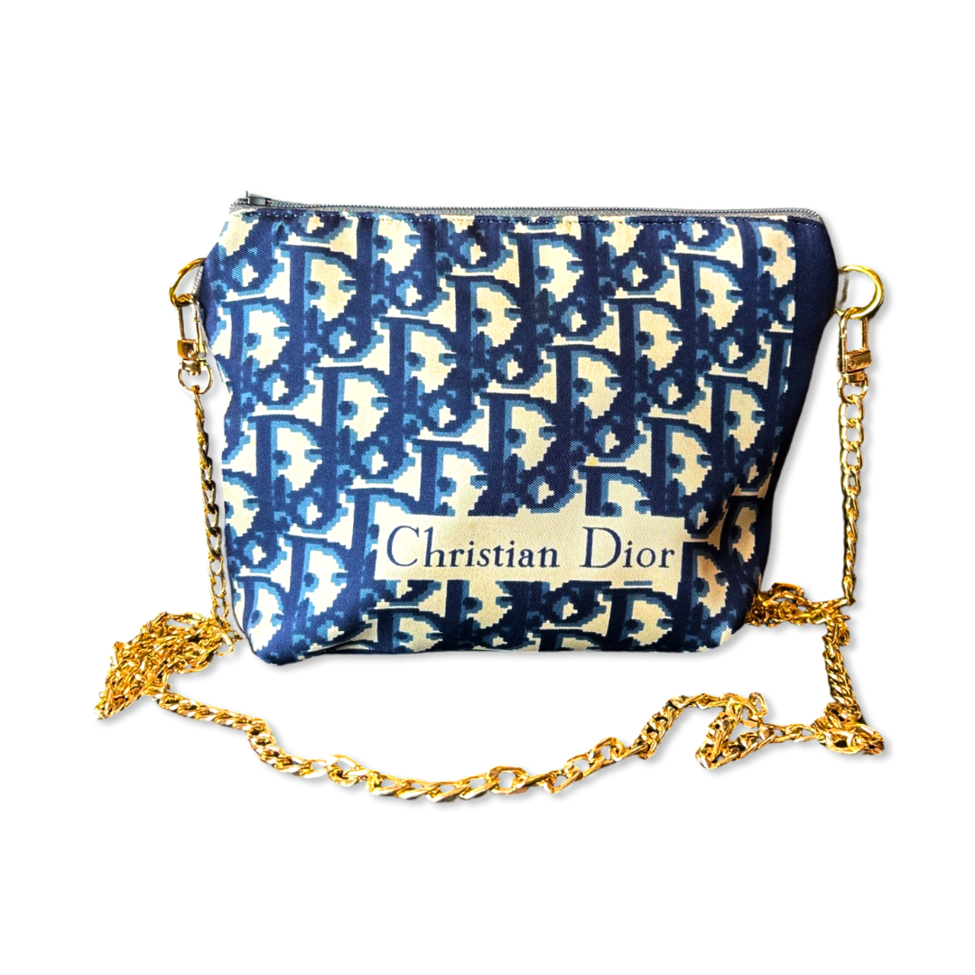 Vintage Dior Trotter Blue Silk Scarf Crossbody Bag