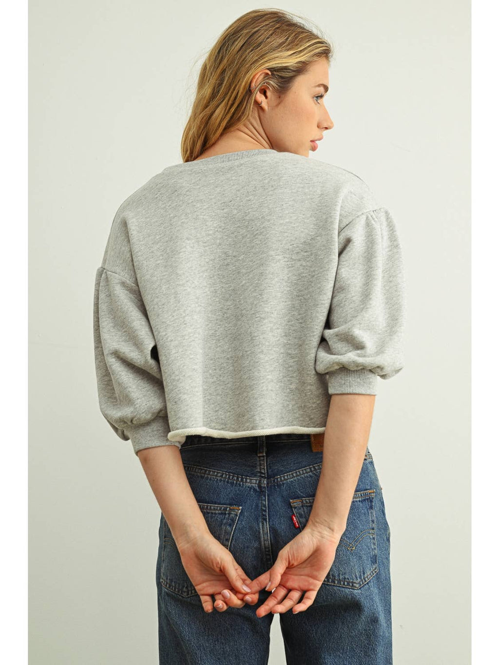 Raw Edge Bottom 3/4 Sleeve Sweatshirt