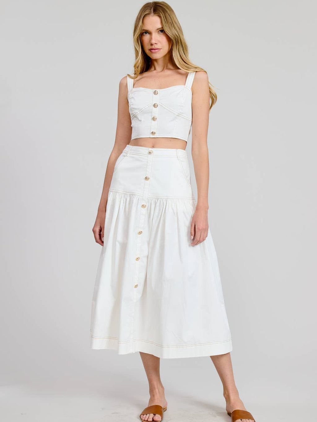 Nice Button Detail Midi Skirt