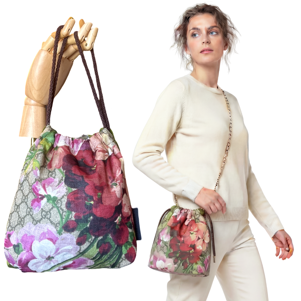 Vintage Gucci Blooms Pink Scarf Drawstring Crossbody Bag