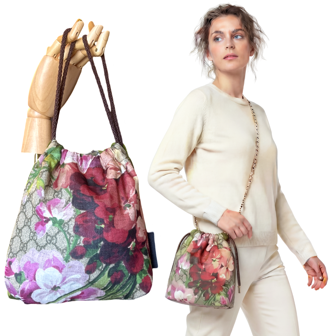 Vintage Gucci Blooms Pink Scarf Drawstring Crossbody Bag