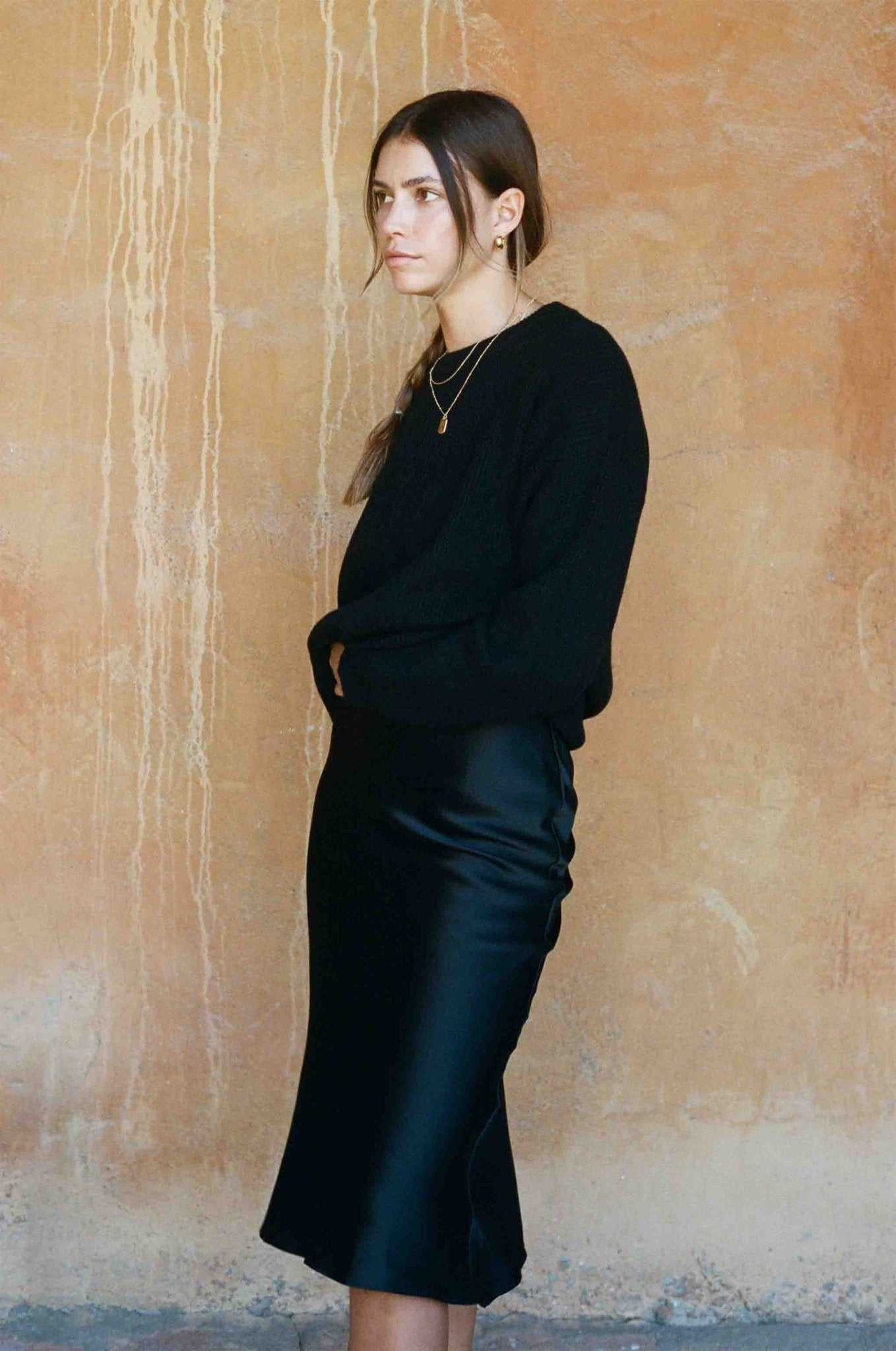 Kendall Slip Skirt | Black Silk Bias Cut Slip Skirt