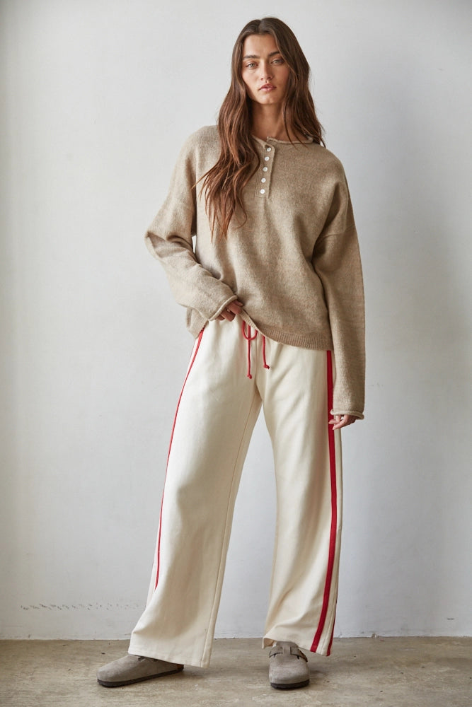 Knit Cotton French Terry Side Contrast Trim Pants